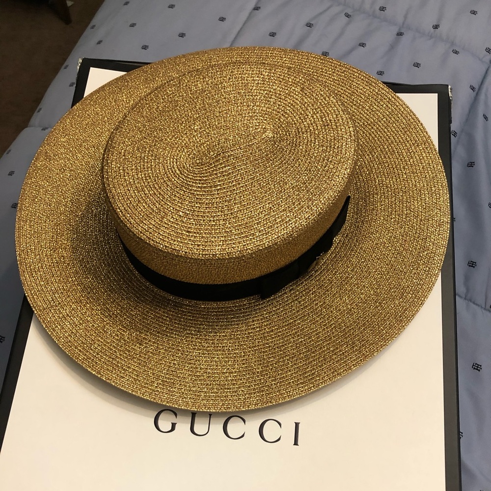 Gucci gold Lame papier sun hat